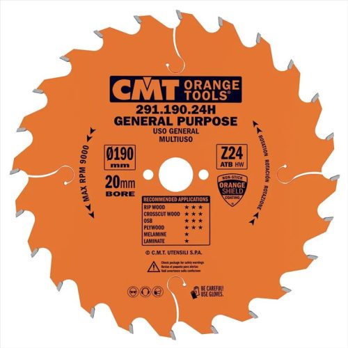CMT Orange HM univerzális körfűrészlap elektromos szerszámokhoz,  D190/Z24