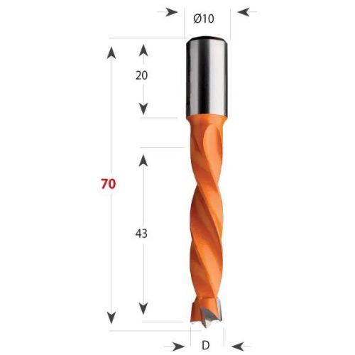 CMT 309 tiplifúró HM, S10, 43 mm élhosszal